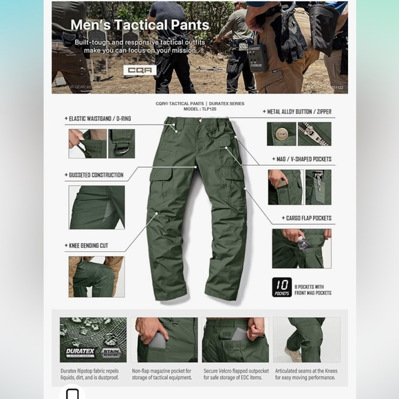 !!HOST PICK!!CQR Men's Tactical Pants, Water Resistant Ripstop Cargo Pants - Picture 8 of 14